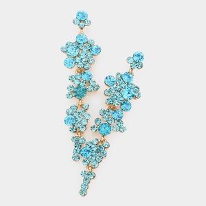 Blue Bubble Stone Cluster Dangle Evening Statement Earrings